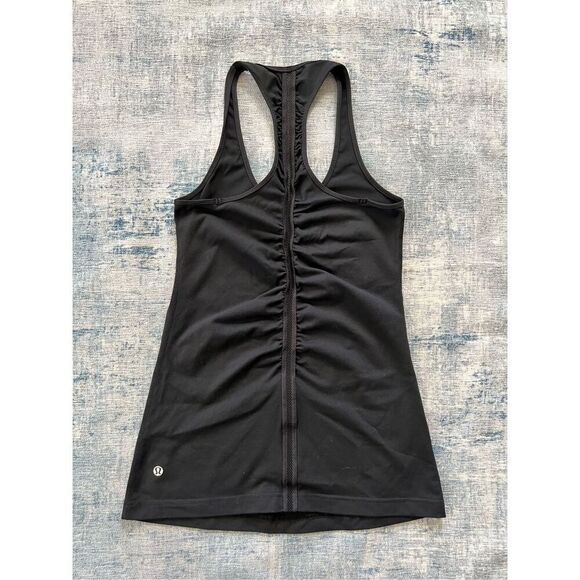 Lululemon Black Mesh Panel Ruched Cool Racerback Athletic Tank Top Size 6 - Picture 5 of 5